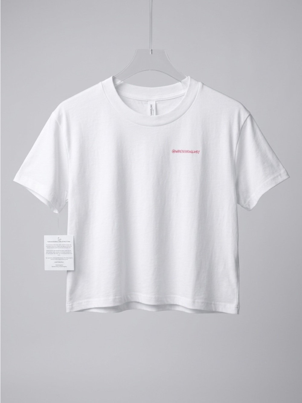 Women's Short Sleeve Cropped Tee - White with Pink Logo